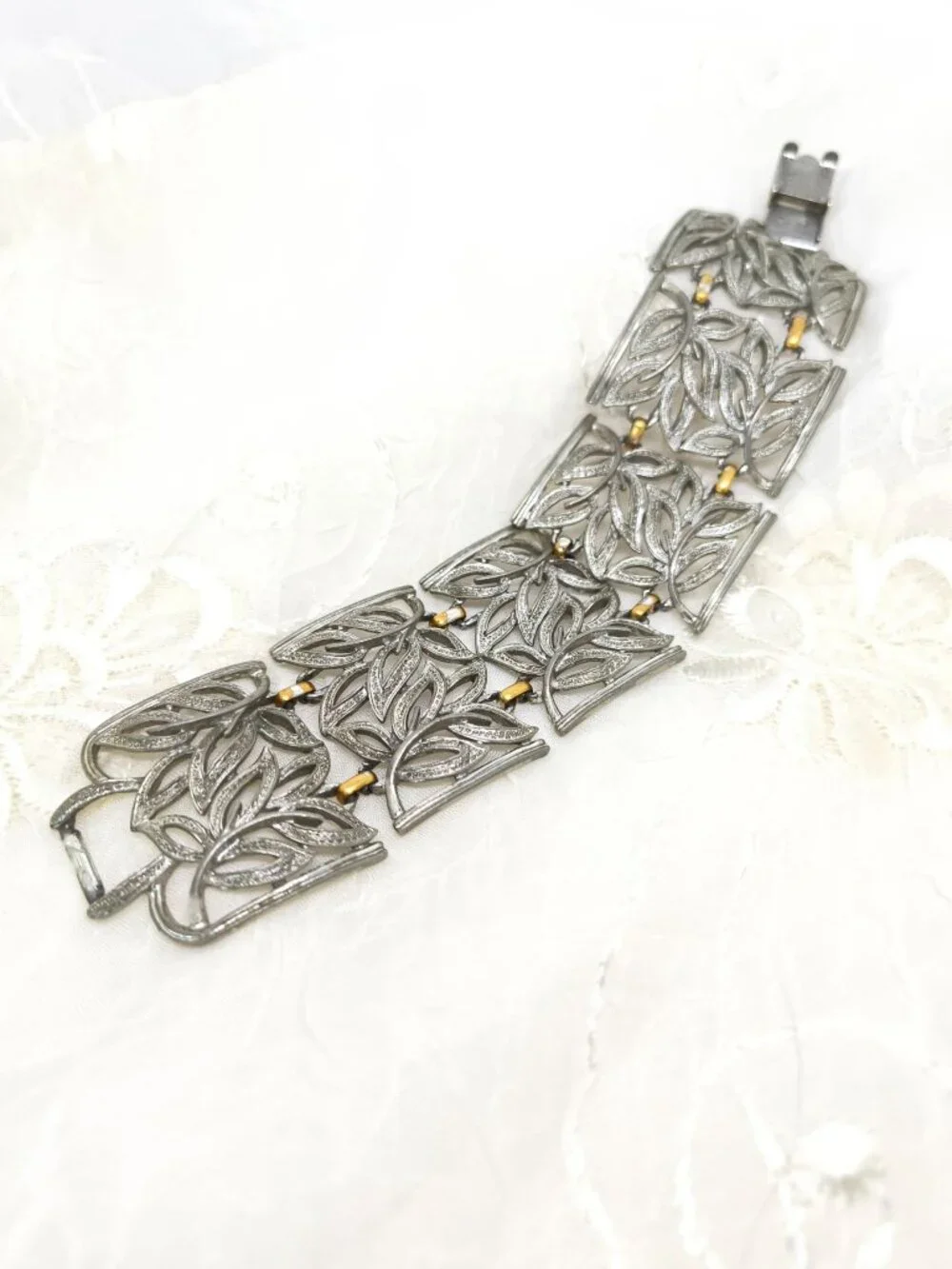 Vintage Coro Pegasus silver & Gold tone Panel Bracelet